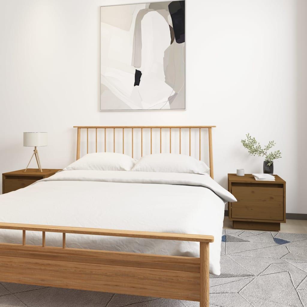 Sengeborde 2 stk. i massivt fyrretræ - 35 × 34 × 32 cm, gyldenbrun