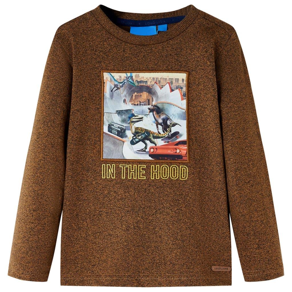 Langærmet T-shirt til børn str. 128 cognacmeleret