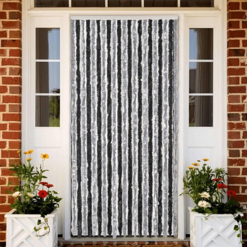 Flueforhæng 100 × 230 cm i chenille - grå/sort dørgardin