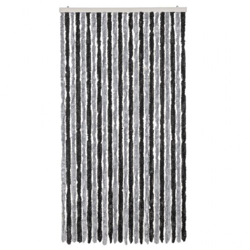 Flueforhæng 100 × 230 cm i chenille - grå/sort dørgardin