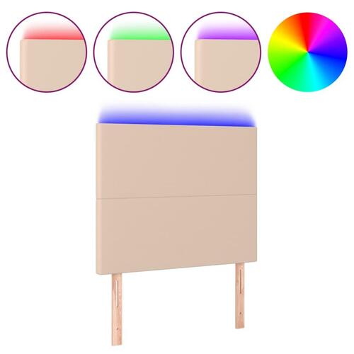 Sengegavl med LED-lys 100x5x118/128 cm kunstlæder cappuccino