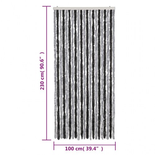 Flueforhæng 100 × 230 cm i chenille - grå/sort dørgardin