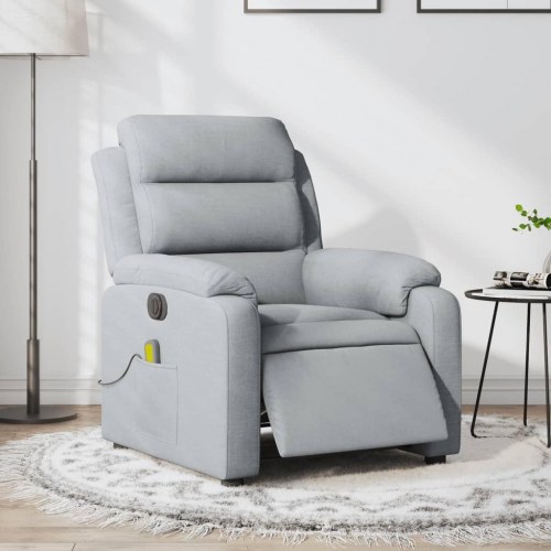 Massagestol med elektrisk lænefunktion i stof - lysegrå