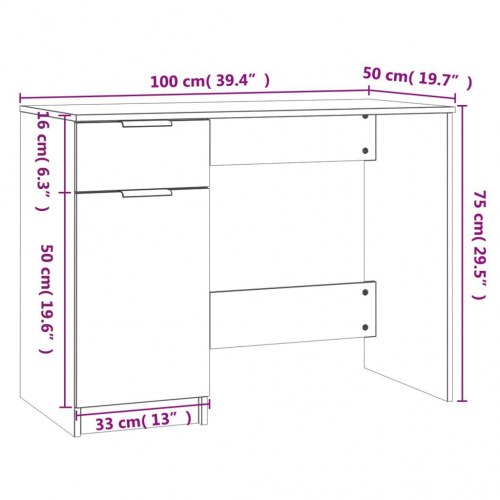 Skrivebord 100x50x75 cm konstrueret træ sort