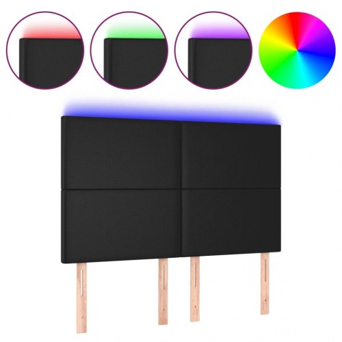 Sengegavl med LED-lys 144 x 5 x 118/128 cm - sort