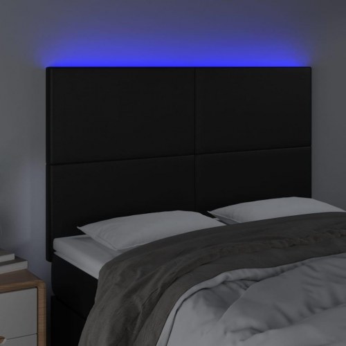 Sengegavl med LED-lys 144 x 5 x 118/128 cm - sort