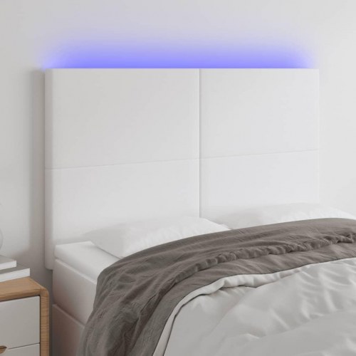Sengegavl med LED-lys 144 x 5 x 118/128 cm - hvid
