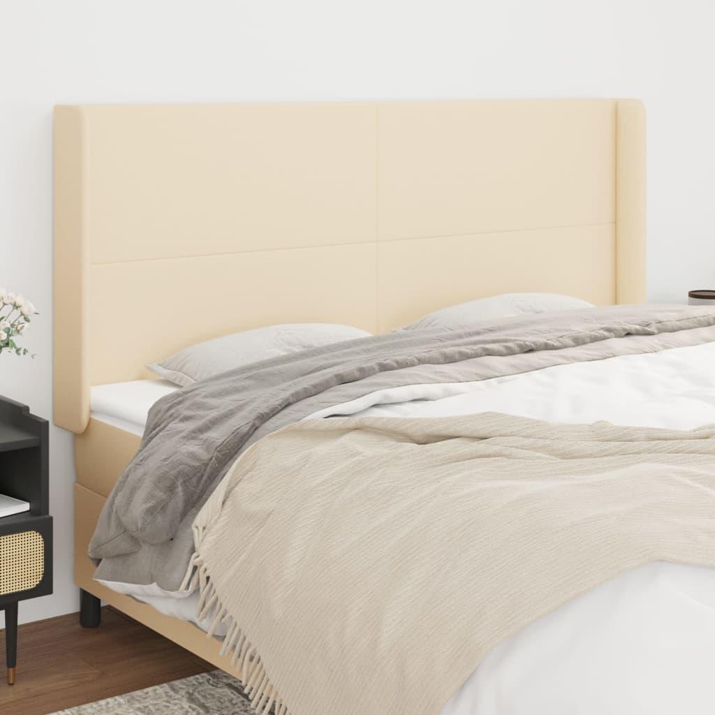 vidaXL sengegavl med kanter 183x16x118/128 cm stof cremefarvet