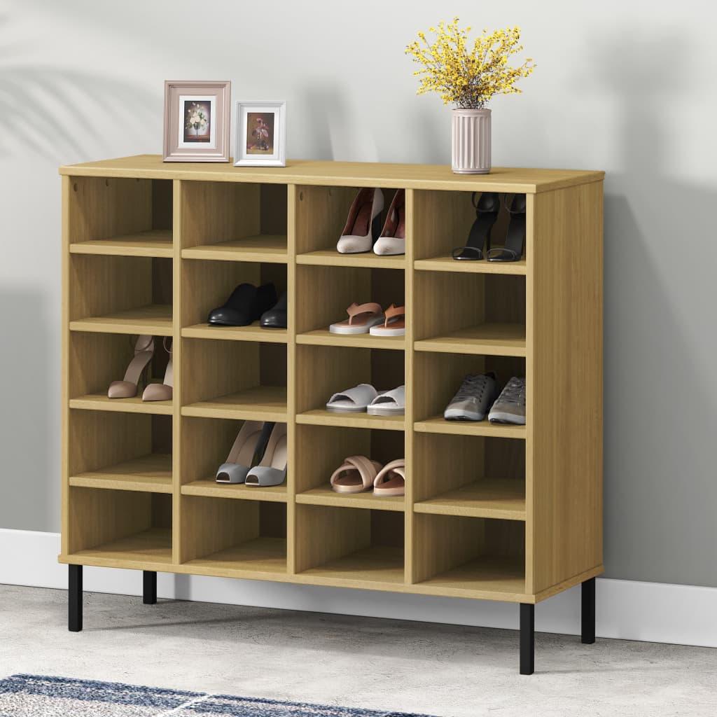 Skoreol med metalben OSLO 95x35x86 cm massivt træ brun