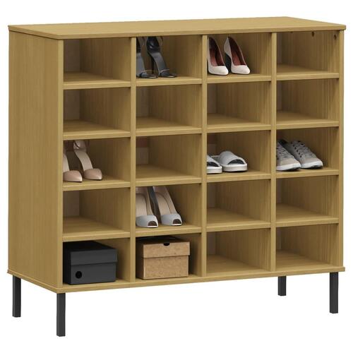 Skoreol med metalben OSLO 95x35x86 cm massivt træ brun