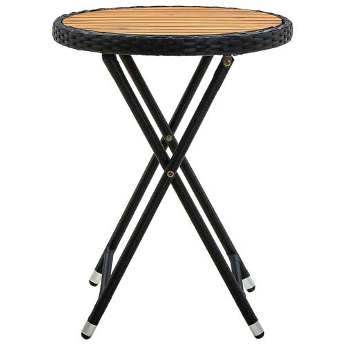 Tebord 60 cm massivt akacietræ og polyrattan sort