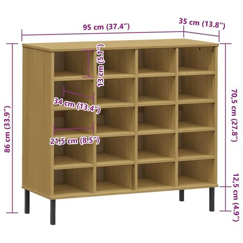 Skoreol med metalben OSLO 95x35x86 cm massivt træ brun