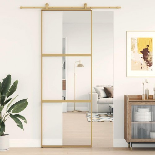 Skydedør 76×205 cm - klart sikkerhedsglas og aluminium, guldfarvet