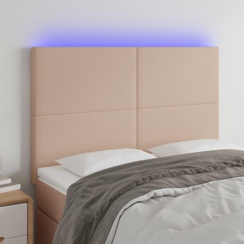 Sengegavl med LED-lys 144 x 5 x 118/128 cm - cappuccino