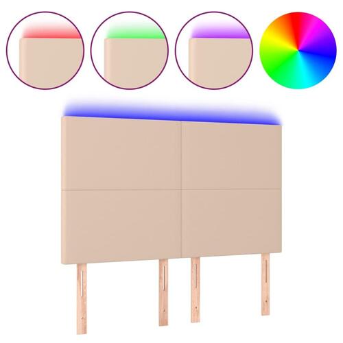 Sengegavl med LED-lys 144x5x118/128 cm kunstlæder cappuccino