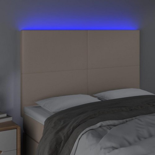 Sengegavl med LED-lys 144 x 5 x 118/128 cm - cappuccino