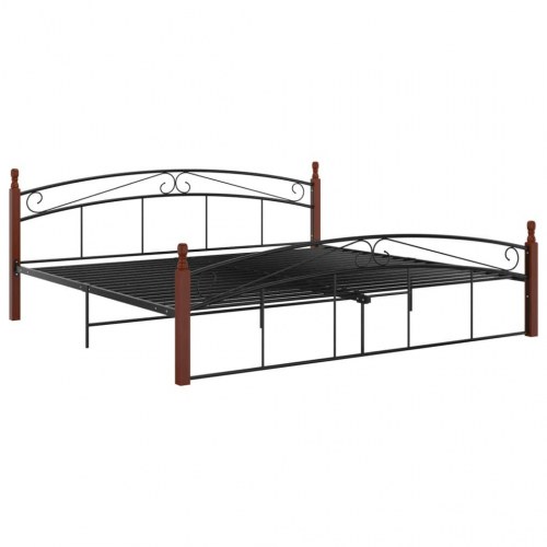 Sengeramme 200x200 cm metal og massivt egetræ sort