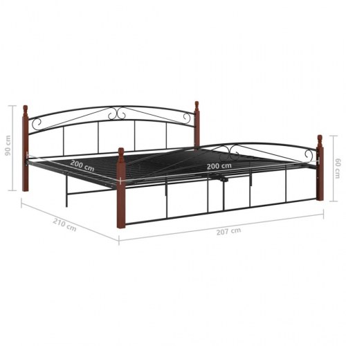Sengeramme 200x200 cm metal og massivt egetræ sort