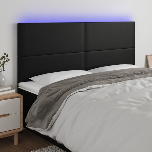 Sengegavl med LED-lys 160 x 5 x 118/128 cm - sort