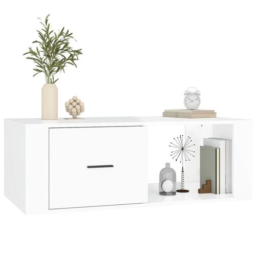 Sofabord 100x50,5x35 cm konstrueret træ hvid højglans
