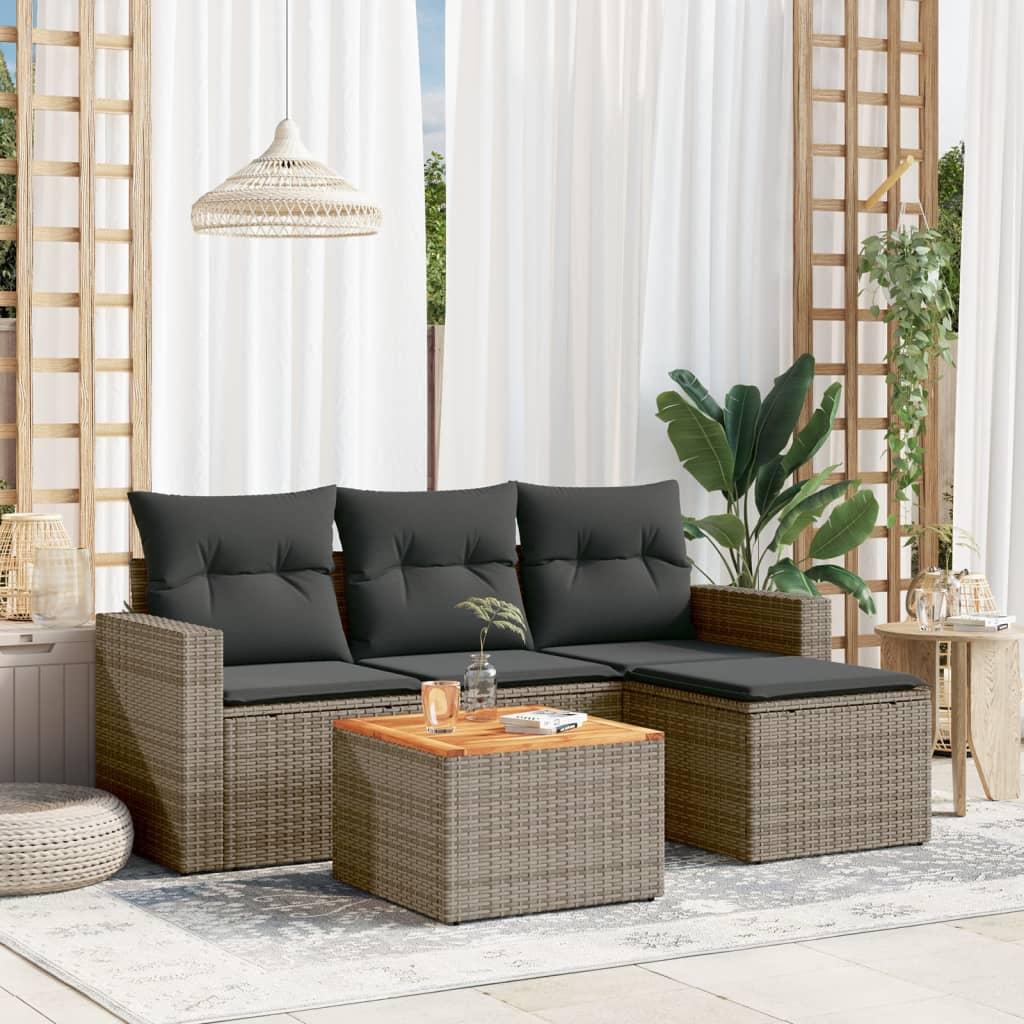 Sofasæt i polyrattan med opbevaring - 5 dele, grå, inkl. hynder