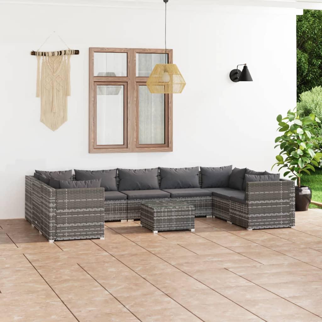 Loungesæt Til Haven 6 Dele Med Hynder Polyrattan Grå Grå Og Antracitgrå - 4x hjørnedel 5x midterdel bord