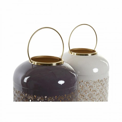 Lyseholder i aluminium, beige - sæt af 2 (24 × 24 × 57 cm)