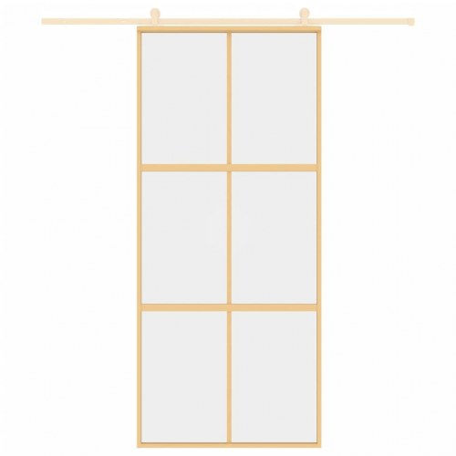 Skydedør 90×205 cm - klart sikkerhedsglas og aluminium, guldfarvet