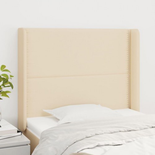 Sengegavl med kanter i stof - creme, 103 x 16 x 118/128 cm