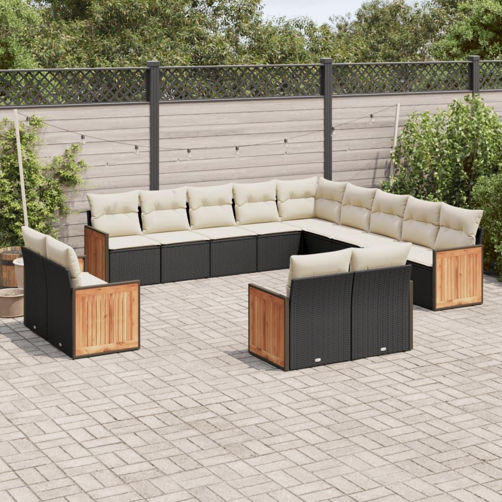 Sofasæt til haven 13 dele med hynder i polyrattan - sort