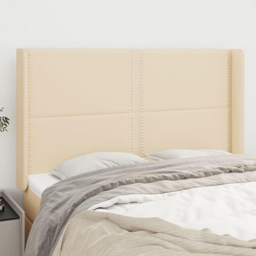 Sengegavl med kanter 147×16×118/128 cm - stof, cremefarvet