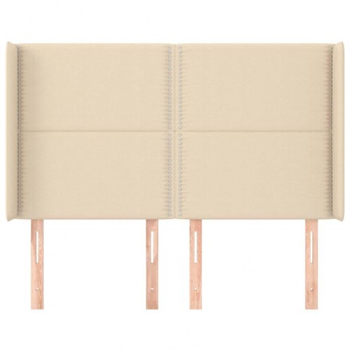 Sengegavl med kanter 147×16×118/128 cm - stof, cremefarvet
