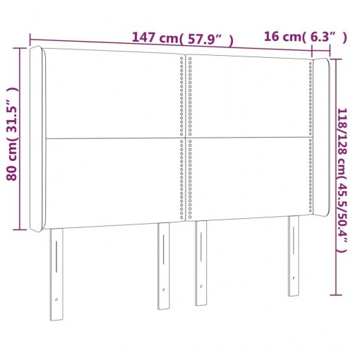Sengegavl med kanter 147×16×118/128 cm - stof, cremefarvet