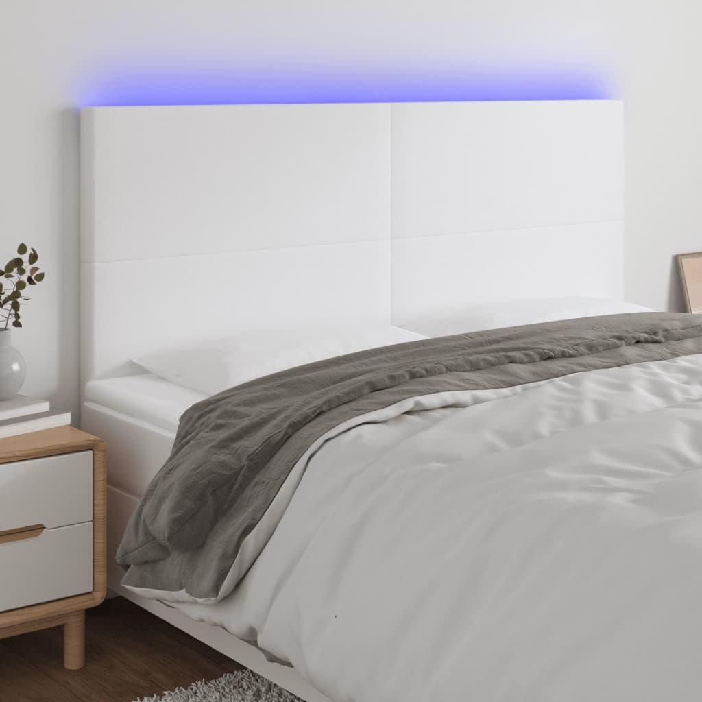 Sengegavl med LED-lys 180x5x118/128 cm kunstlæder hvid billede