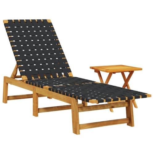 Liggestol med bord massivt akacietræ og stof sort
