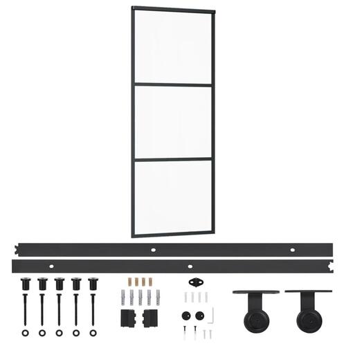 Skydedør m. monteringssæt 76x205 cm sikkerhedsglas og aluminium