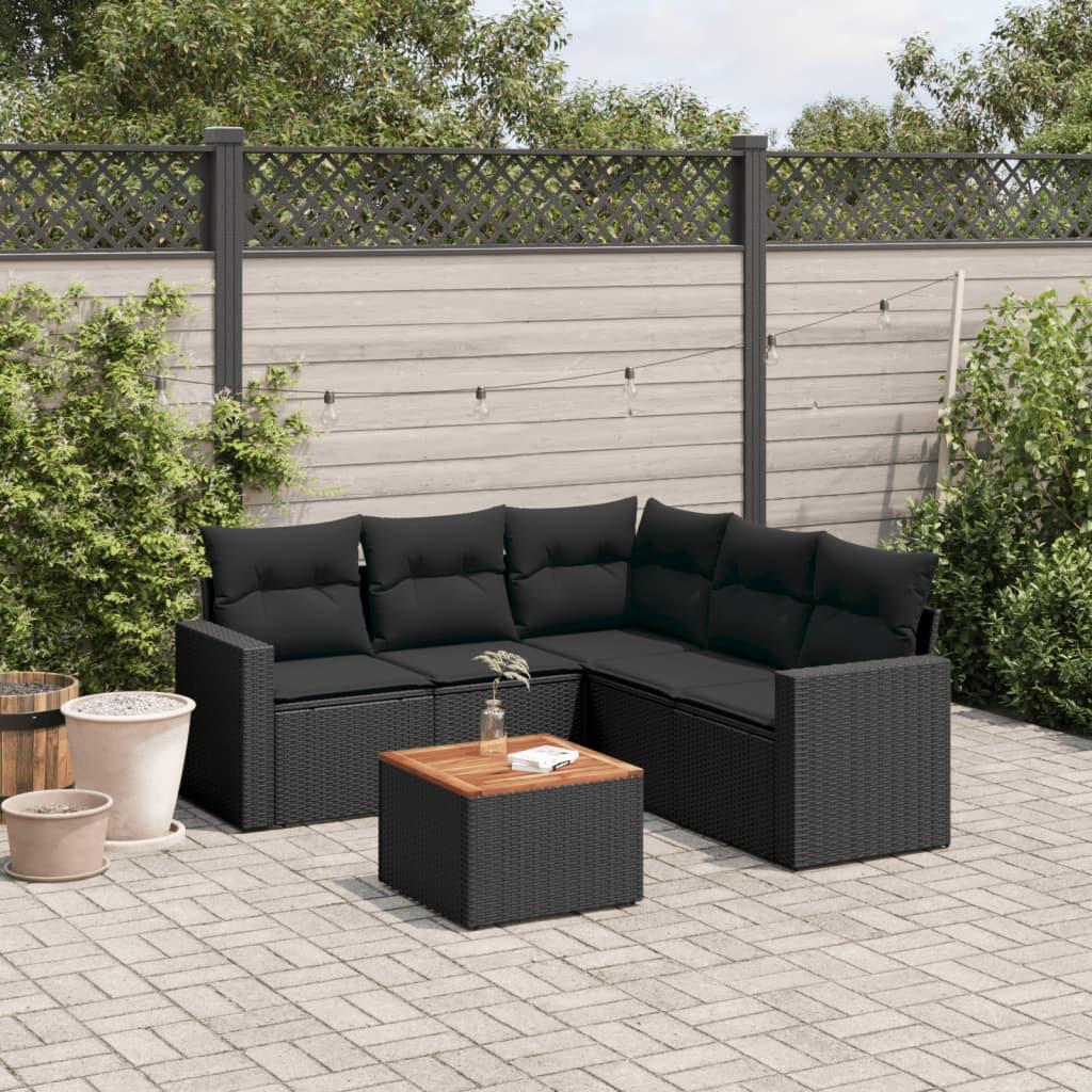 Sofasæt Til Haven 6 Dele Med Hynder Polyrattan - Sort / 2x midterdel hjørnedel bord