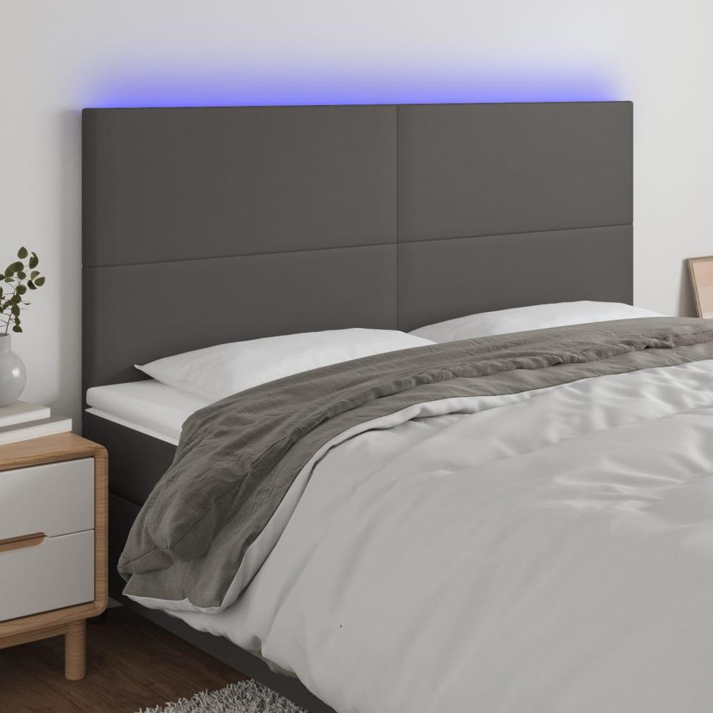 Sengegavl med LED-lys 180x5x118/128 cm kunstlæder grå billede