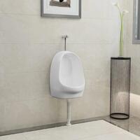 Væghængt urinal med skylleventil keramisk hvid