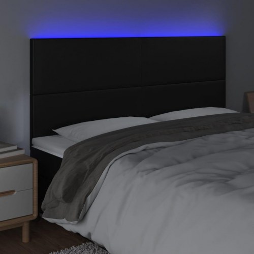 Sengegavl med LED-lys 200 x 5 x 118/128 cm - sort