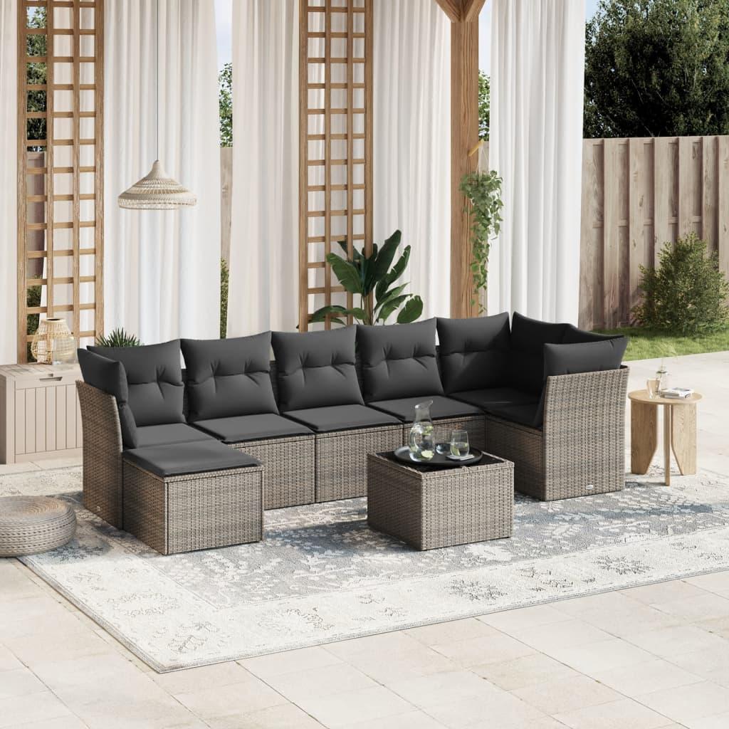 vidaXL sofasæt til haven 8 dele med hynder polyrattan grå