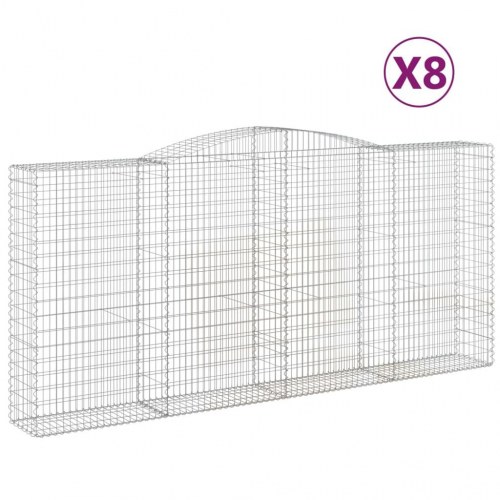 Buede gabionkurve - 8 stk. 400 × 50 × 180/200 cm i galvaniseret jern