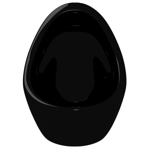 Væghængt urinal med skylleventil keramisk sort