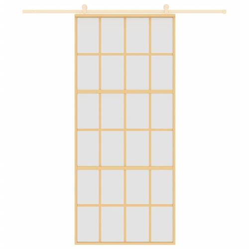 Skydedør 90x205 cm matteret sikkerhedsglas og aluminium gylden