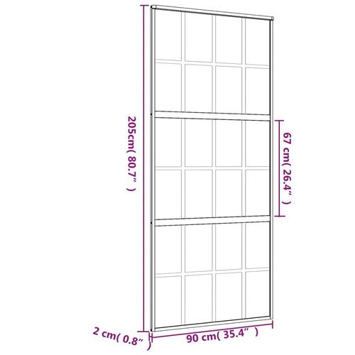 Skydedør 90x205 cm matteret sikkerhedsglas og aluminium gylden
