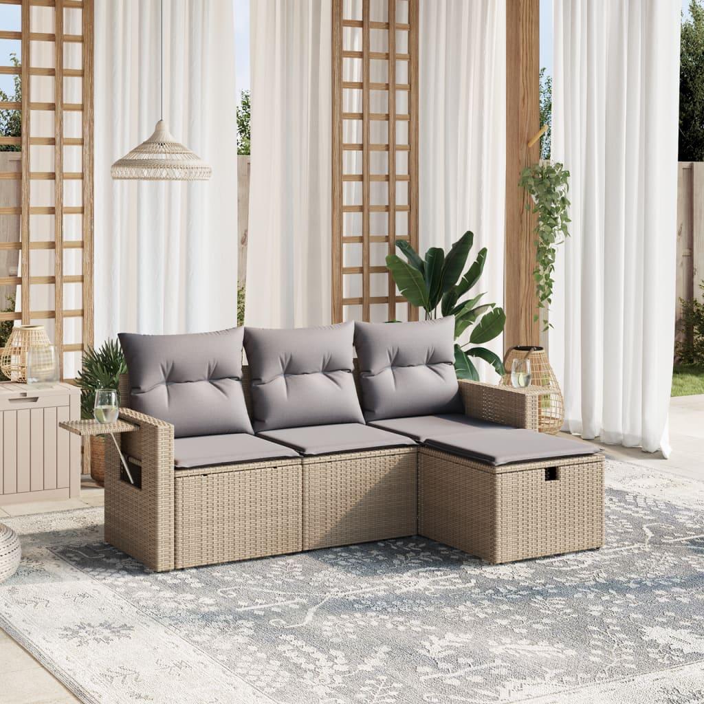 Sofasæt Til Haven 4 Dele Med Hynder Polyrattan - Beige og grå / Uden opbevaring