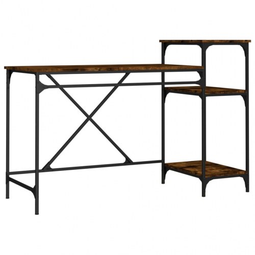 Skrivebord med hylder 135×50×90 cm - røget eg/jer n, industrielt design