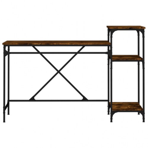 Skrivebord med hylder 135×50×90 cm - røget eg/jer n, industrielt design