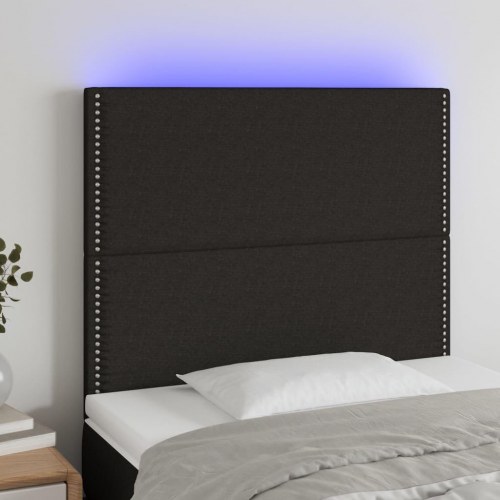 Sengegavl med LED-lys 80×5×118/128 cm - stof, sort