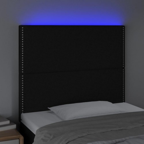 Sengegavl med LED-lys 80×5×118/128 cm - stof, sort